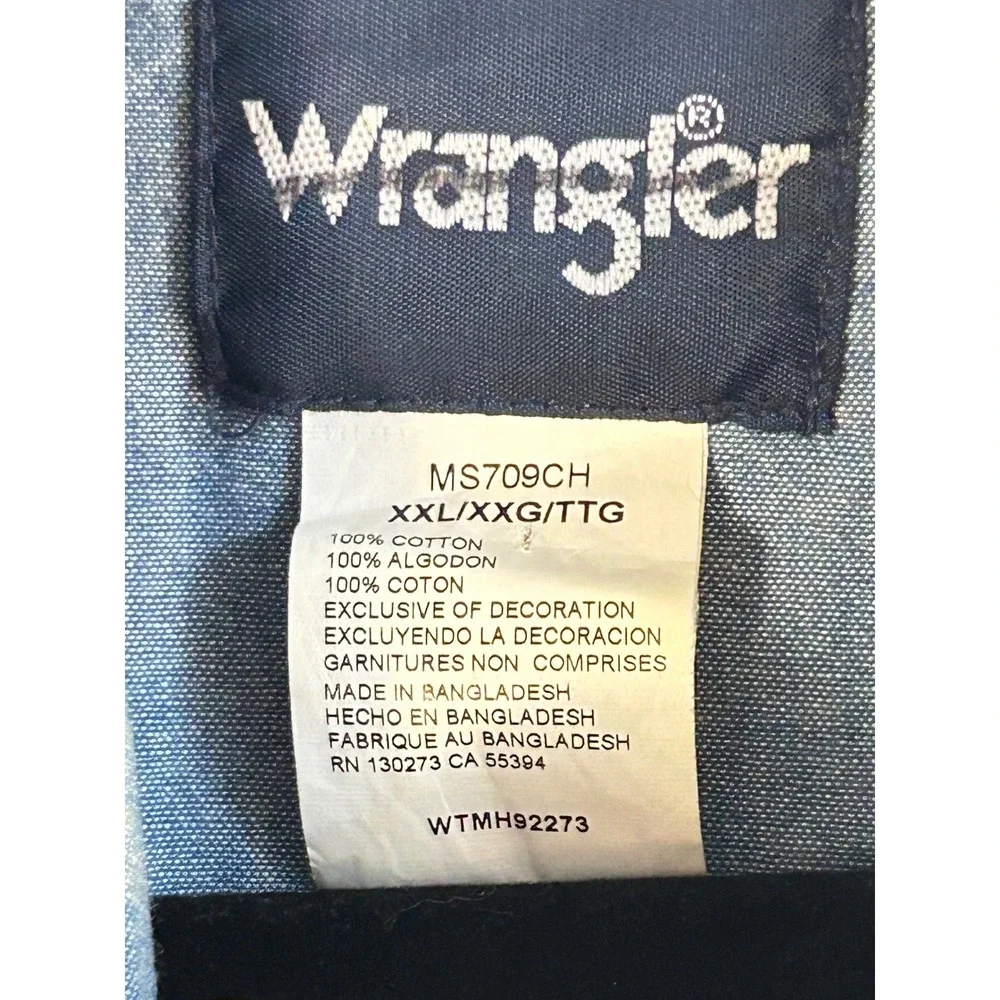 Wrangler Mens Long Sleeve Denim Western Shirt XXL‎ Blue Cotton Western Style - Picture 2 of 8